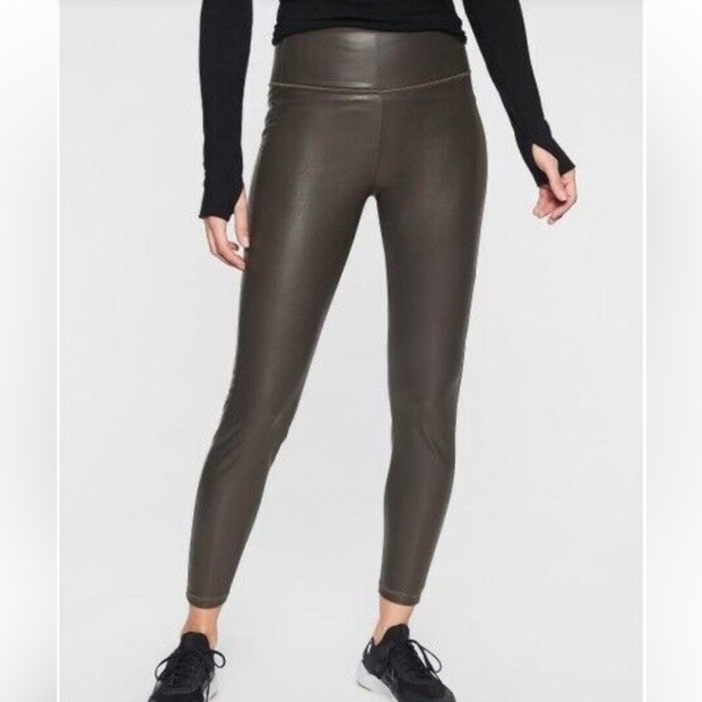 Matte metallic all that gleams faux vegan leather high waisted wide band legging
